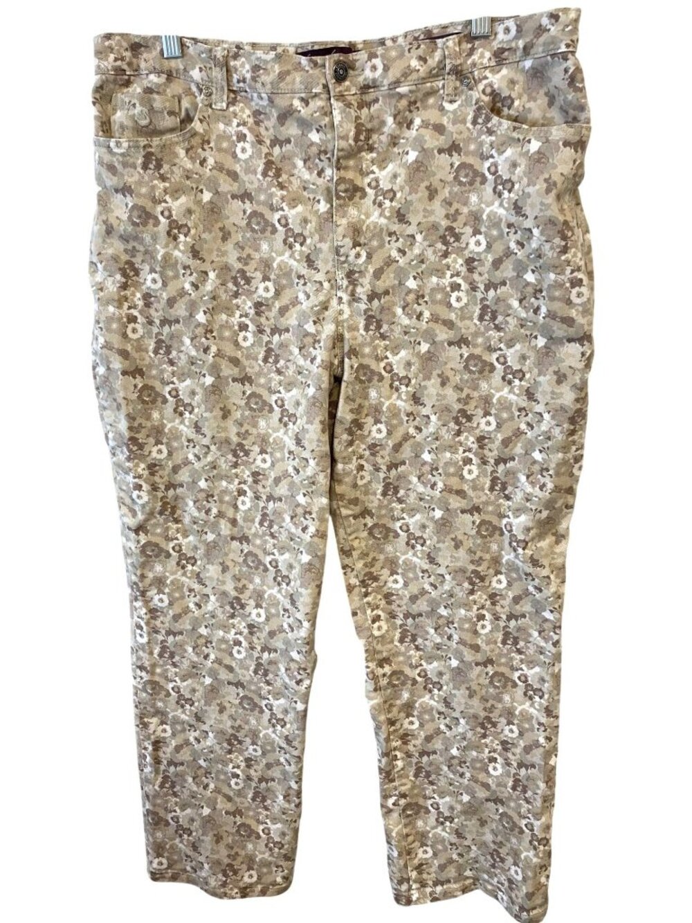 Gloria Vanderbilt Amanda Womens 18 Beige Floral Print Capri Jeans Stretch